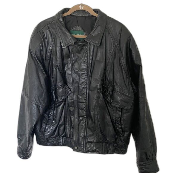Hill & Archer Black Leather Bomber Jacket | Zip Snap Front Lined Classic Fit 46 - Picture 1 of 7